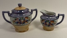 Vintage Japanese Lusterware Creamer and Lidded Sugar Bowl Marked Japan Floral