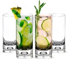LEMONSODA Premium Crystal Bubble Base Highball Collins Glasses - Set of 4-12OZ