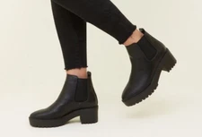 New Look Shoes Women Leather 6 Boots Pull On Chelsea Brown Chunky Lug Sole