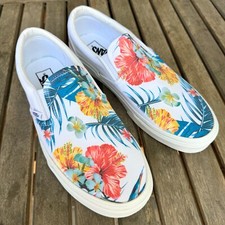 Tropical Floral Hibiscus Flower White Slip On Vans for Men and Women