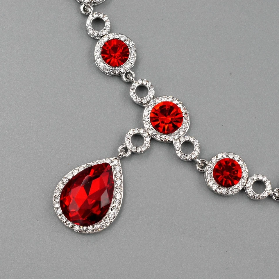 Красный кристалл ожерелье серьги браслет свадебные ювелирные изделия комплект 07840 Рождественский подарок - Изображение 3 из 4