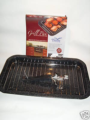 Poêle à Grill Émaillée Falcon – Grande Taille, Poignée Amovible, Noir Moucheté – Parfaite Pour Barbecue D'Intérieur