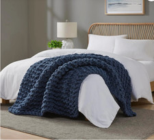 Madison Park Chenille Chunky Knit Handmade Throw Blanket-Navy Blue-50'X60"