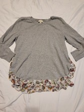 Gray LOFT sweater with floral ruffle detail size M