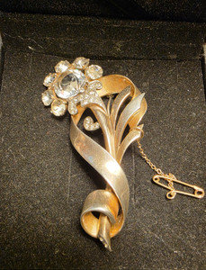 Authentic Sterling Silver Joseph MAZER Rhinestone Retro Gold Plated Brooch Rare Exquisite