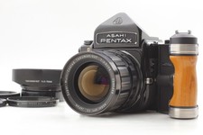  MINT w/ Grip Hood  Pentax 6x7 Eye Level Film Camera 75mm F4.5 Lens From JAPAN