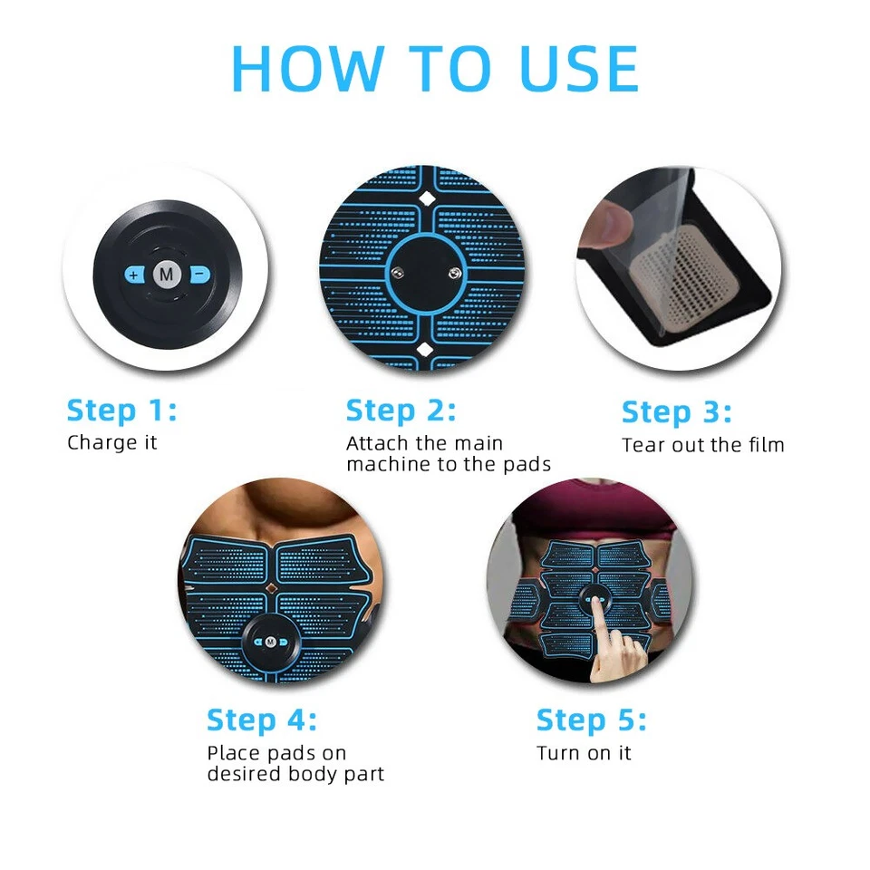 Wireless EMS Muscle Stimulator Toner ABS Abdominal Trainer Body Fitness Massager - image 3 of 4