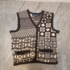Vintage French Connection Brown cream 100 Wool Vest Size M 1960s vtg