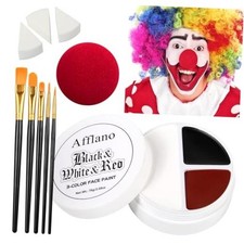 Red Black White Face Paint Halloween Clown Makeup Kit, Black and White Body