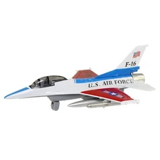 RI Novelty -Pull Back Die-Cast Metal Vehicle - F-16 FIGHTER JET (White/Red)(7 in