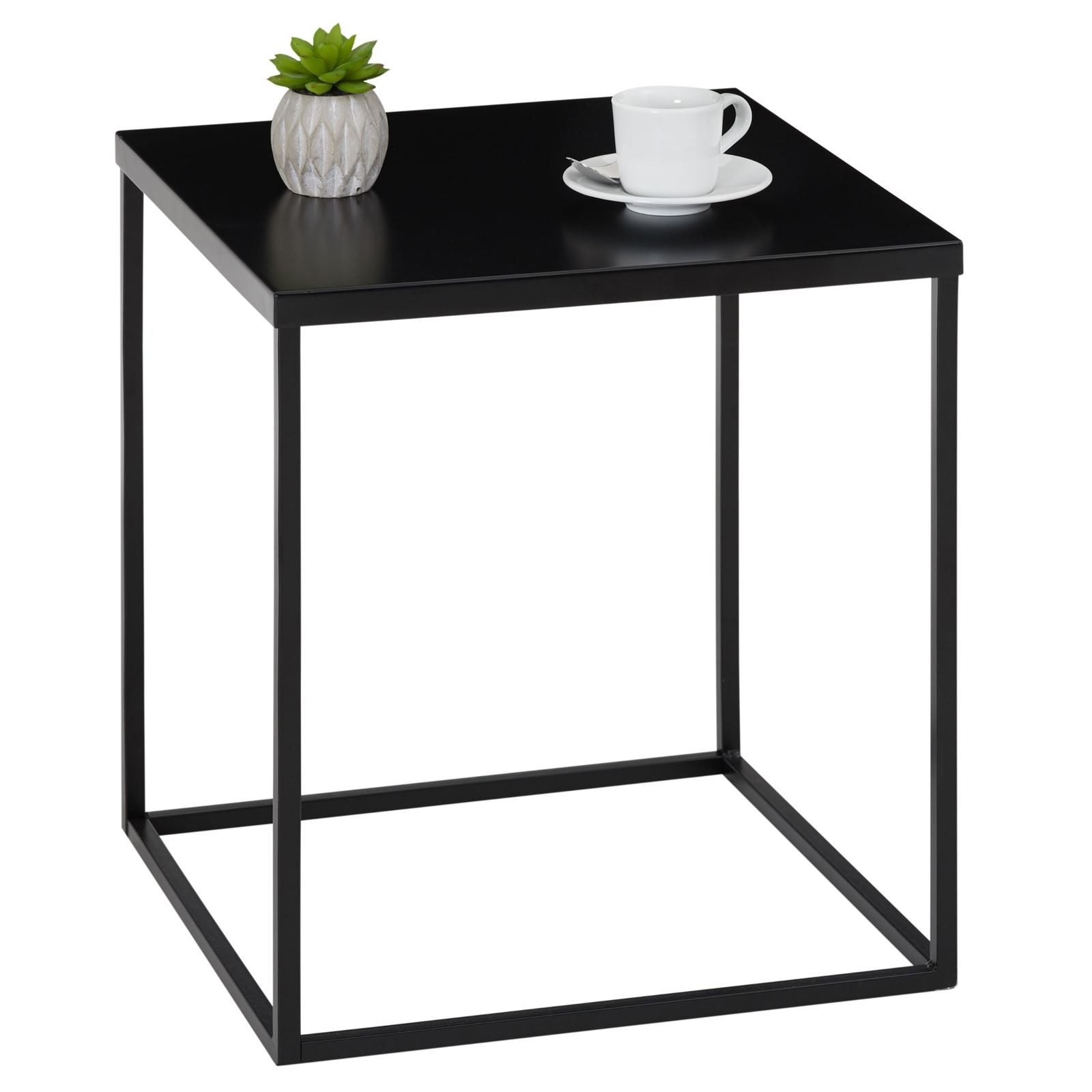 Table d'appoint carrée 40x40 cm en métal noir pour salon et bout de canapé moderne