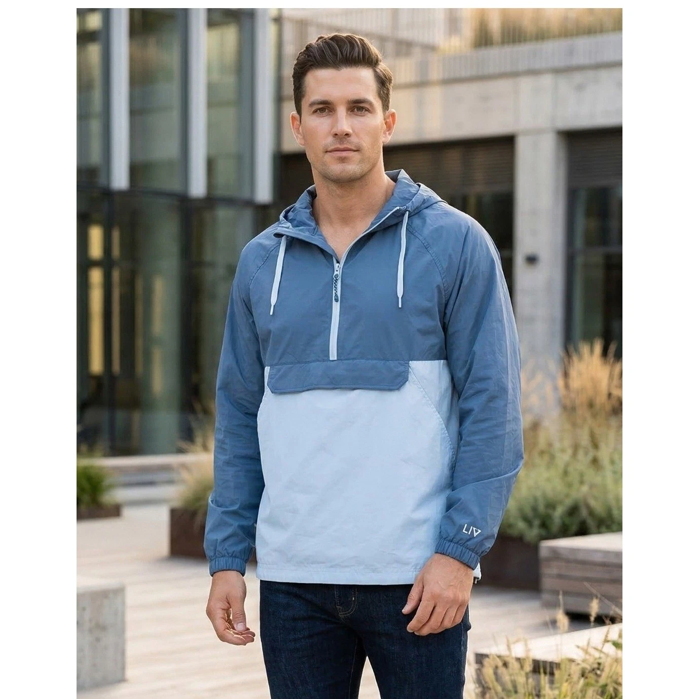 Life Integrity Earth 1/4 Zip Hooded Windbreaker Anorak Jacket Mens Large Outdoor