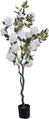 Künstlicher weißer Rosenbaum, 4,5 Fuß realistische künstliche Blumenbäume, künstlicher Blumentopf