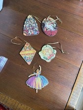 Vintage Christmas Cardboard Cutout Ornament, Colorful Double Sided Lot Of 5