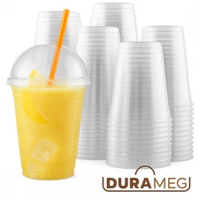 DURAMEG 12oz Clear PET Cups with Dome Lids 100 Pack | Disposable Smoothie Cups