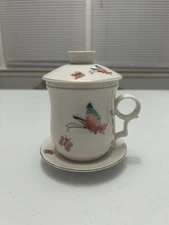 Teavana Porcelain Teacup Infuser 4PC Set Enchanted Butterflies