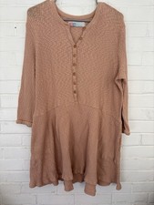 Free People Beach Size Small Button Up Mini Dress Slub Knit Ribbed Pink/peach