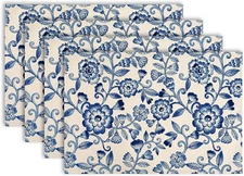 AnyDesign Blue White Floral Placemat Vintage Flower Table Large, Blue, 