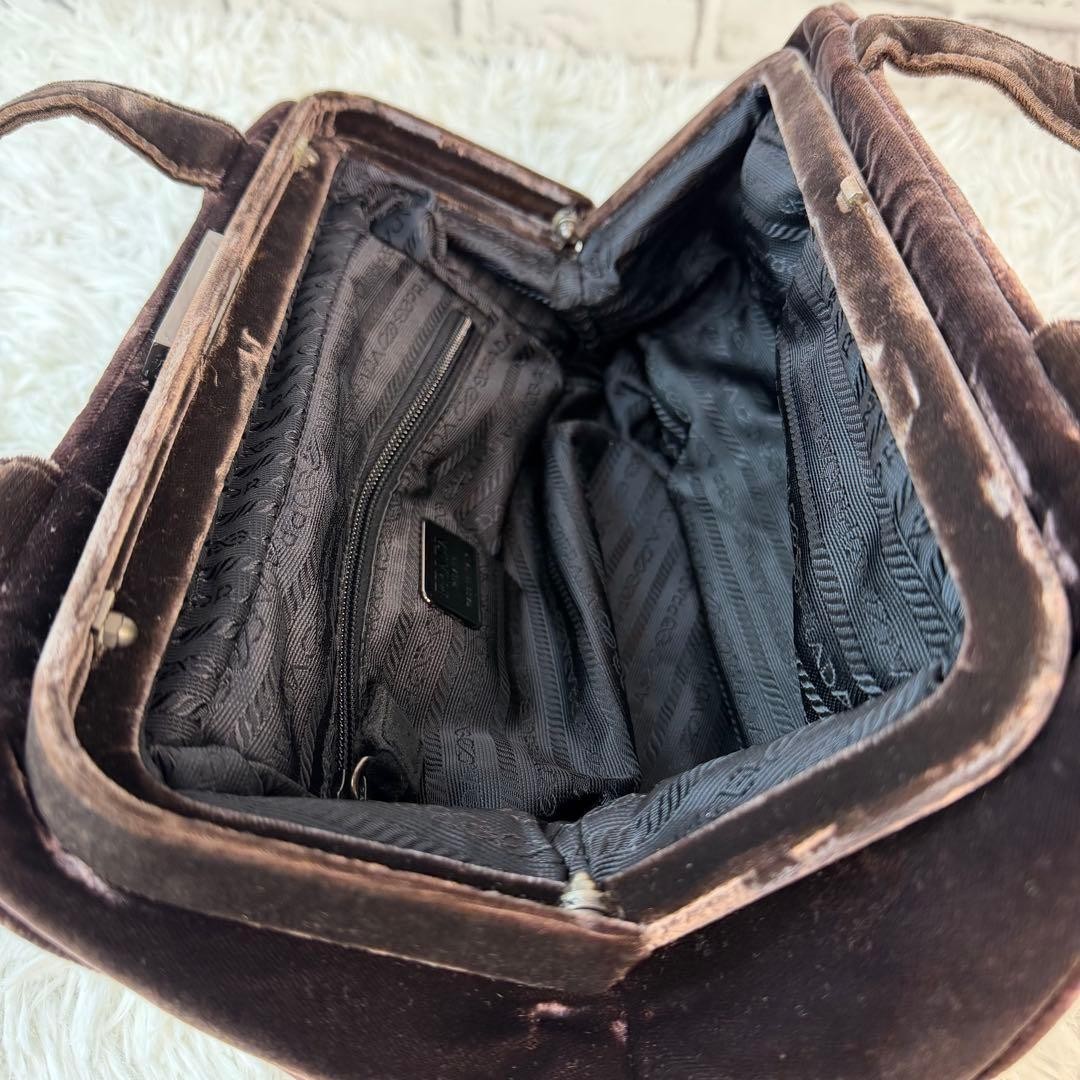 PRADA 1997 Velvet Handbag Brown Vintage Frame Bag Kiss Lock