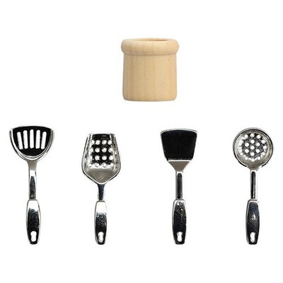 1Set 1/12 Dollhouse Mini Spatula Spoon Set Dollhouse Kitchen Utensils Decor Toy