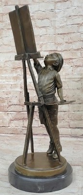 Young Artist Bronze Sculpture   Boy with Easel on Marble Base