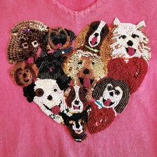 Michael Simon Event Sequin Dog Lovers Heart Pink Sweater Size Large Pet Animal