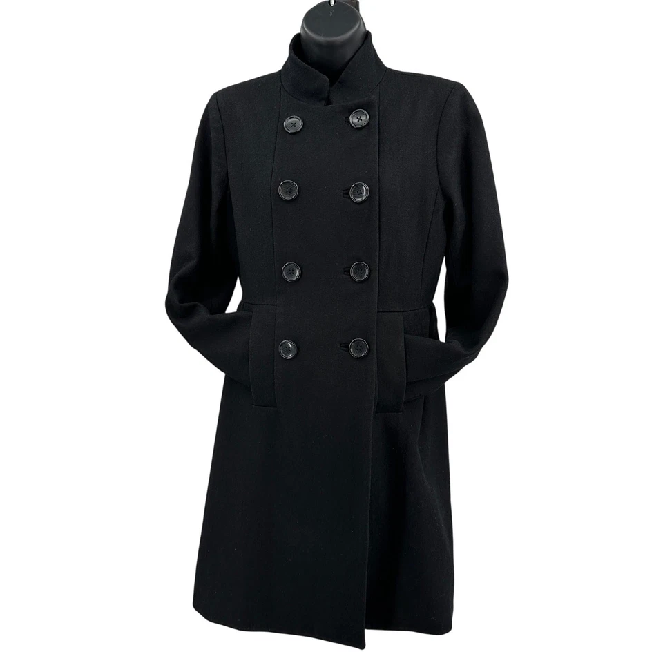 Chaquetón Banana Republic WMNS S Negro Mezcla de Lana Cuello Abotonado Mangas Largas Foto 2 de 4