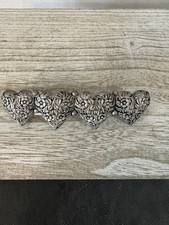 Vintage Barrette Pewter 4 Heart Shaped Floral Filigree Hair Clip Ladies Vanity