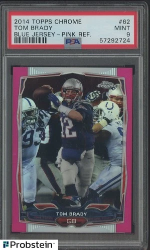 2014 Topps Chrome Pink Refractor #62 Tom Brady Blue Jersey Patriots /399 PSA 9