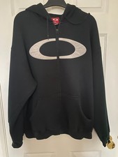 VINTAGE OAKLEY BIG ELLIPSE LOGO NAVY BLUE BOXY ZIP THROUGH HOODIE  SIZE L