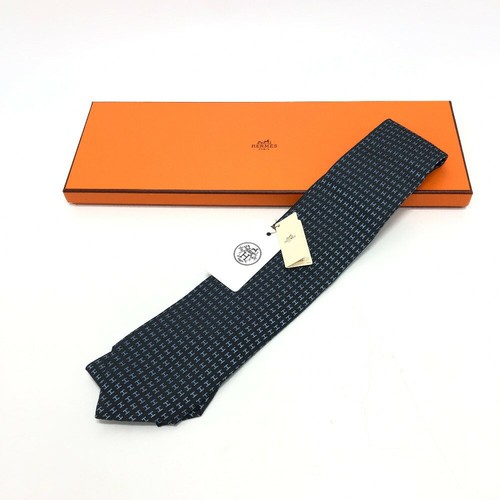 HERMES Necktie Tie Gray H logo pattern 100% Silk made in France J1566 - Picture 18 of 24