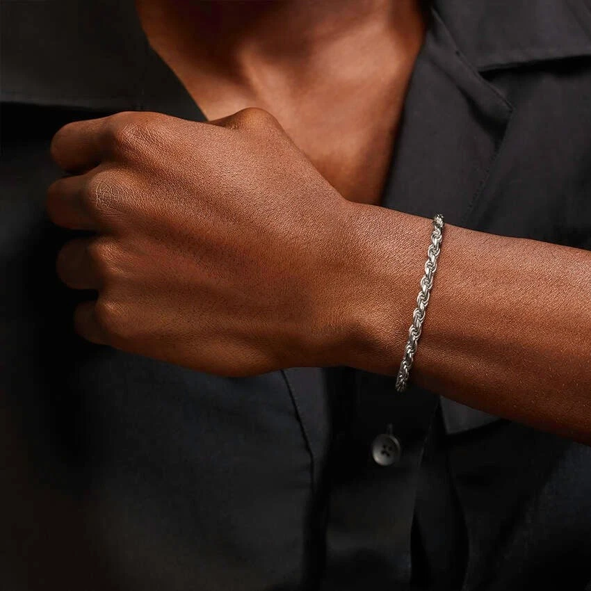 Brazalete de cuerda de plata esterlina 925 sólido real 5,50 mm de rodio para hombre 8"" pulgadas Foto 4 de 4