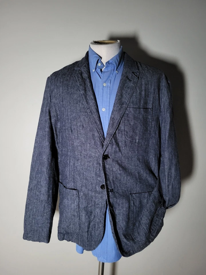 Blazer Chaqueta Abrigo Deportivo Azul Marino Blanco Hecho en Casa LINO Algodón 44 L Grande Foto 4 de 4