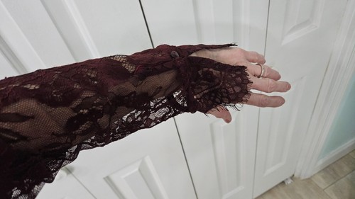 FREE PEOPLE Women's Marlie Lace Velvet Mini Dress Garnet XS Long Sleeve NWT - Picture 7 of 12