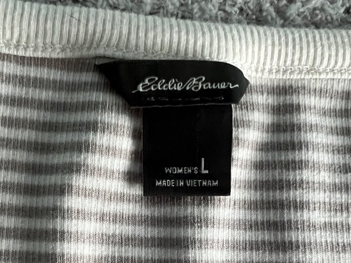 Eddie Bauer Henley Top Shirt Women’s Large Ivory Stripe Semi Sheer Stretch - Picture 3 of 13
