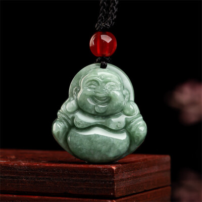 Natürliche Klasse A Jade Jadeit Herren Damen Grüner Buddha Anhänger Halskette