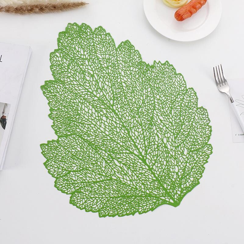 4 Pcs PVC Leaf Shape Placemat Place Mat Living Room Kitchen Dinner