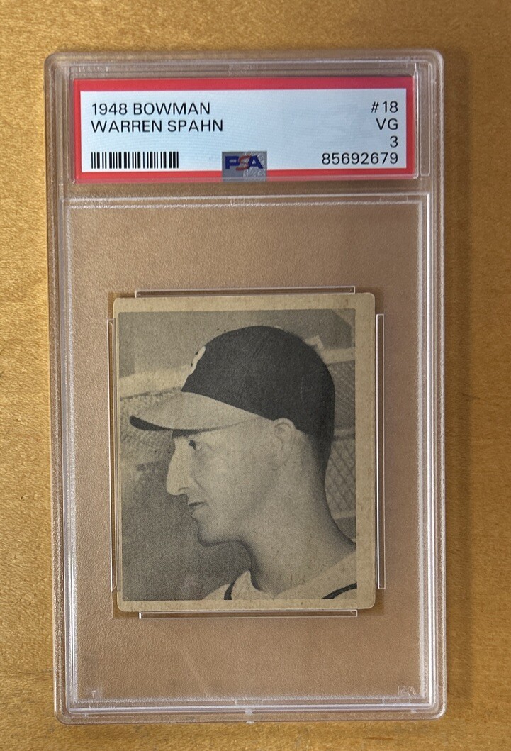 1948 Bowman Baseball Warren Spahn Boston Braves Card #18 PSA 3