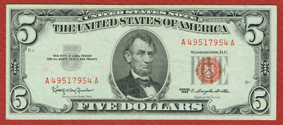 1963 LTN RED SEAL $5 FR#1536 CH VF