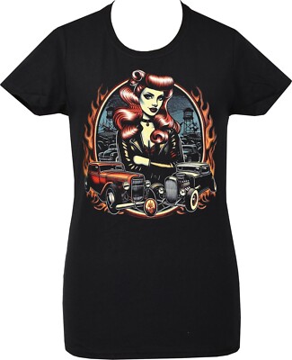 Rockabilly Hotrod Pin-up Damen T-Shirt Tattoo Lowbrow Psychobilly Retro