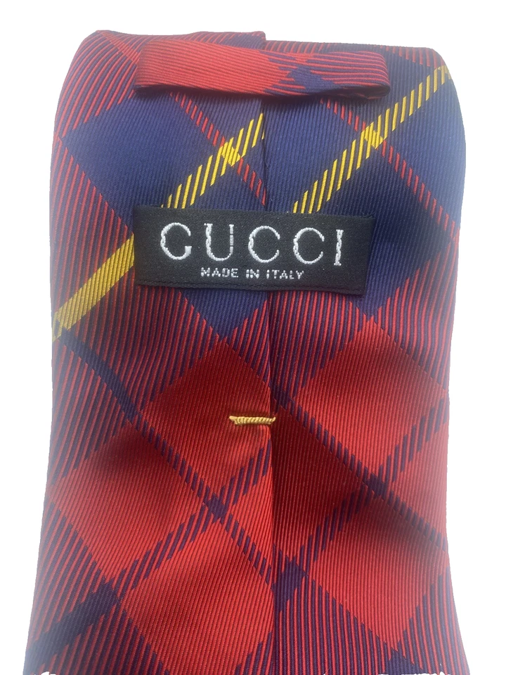 Corbata a Cuadros GUCCI Roja Seda Hecha en Italia 56" L x 3.5" W Foto 3 de 4