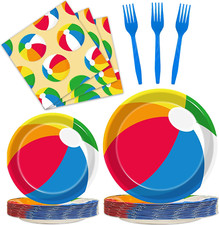 96 Pcs Summer Pool Beach Party Paper Plates Napkins, Beach Pool Ball Party Decor