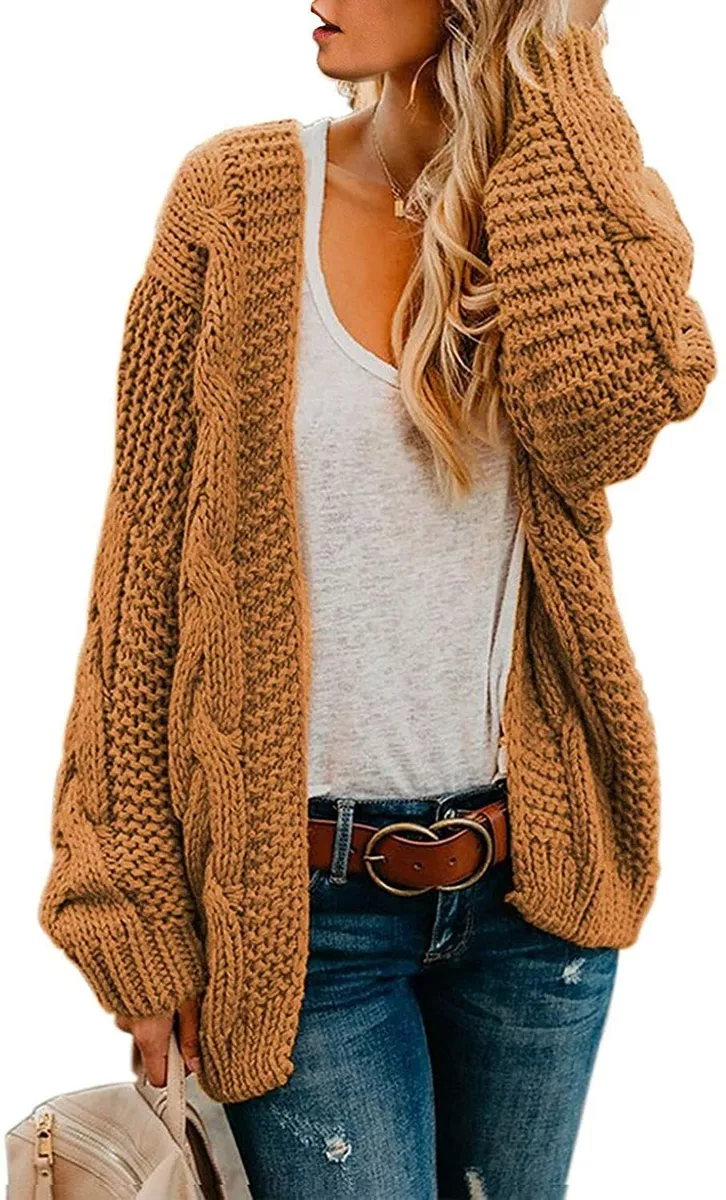 Astylish Women Open Front Long Sleeve Chunky Knit Cardigan