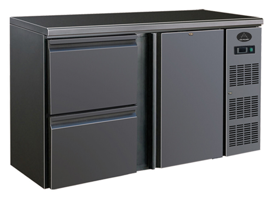 Gastro Barkühler Barkühlschrank Barkühltisch schwarz 1 Tür 2 Schubladen 350 L