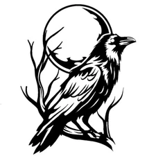 Crow Full Moon Scene ONE 5" Black Vinyl Decals Car Truck Laptop Tablet Tumbler