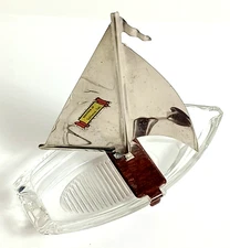 Vintage GALVESTON TEXAS Souvenir Glass Bottom Boat ASHTRAY Silver Tin Sail RARE