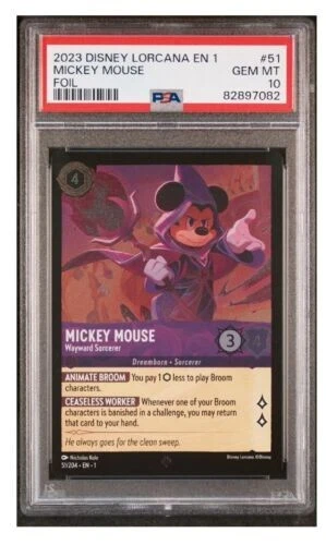 Disney Lorcana Mickey Mouse Wayward Sorcerer 51/204 \*FOIL\* Super Rare PSA 10 GEM