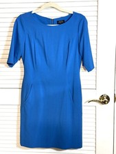 Tahari Arthur S. Levine Blue Sheath Dress Petite 4P Women EUC