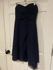 Bill Levkoff 320 Chiffon strapless navy blue bridesmaid formal dress size 8