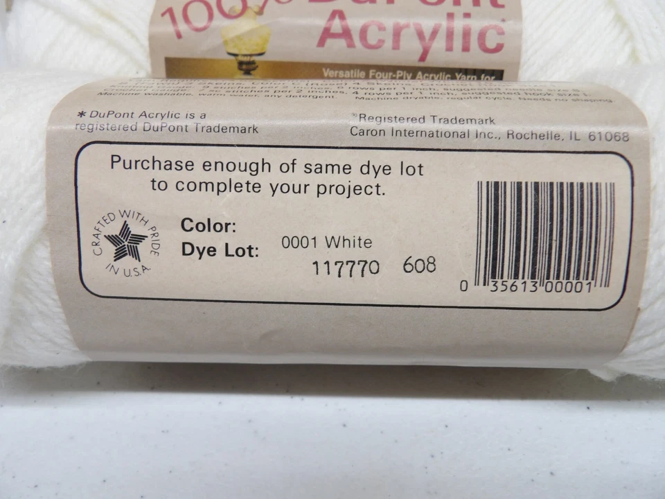 Caron DuPont Acrílico 3oz Madejas 0001 Blanco Lote 117770 608 - Lote de 8 Foto 3 de 4